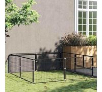 Mokuyary Chenil Noir 4 m² Acier Enclos extérieur pour Chiens et Chiots, Cage Niche pour Jardin -A