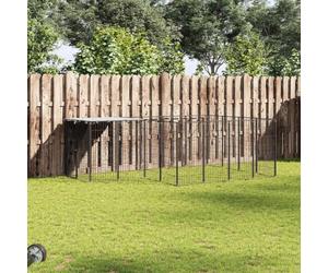 Mokuyary Chenil Noir 6,05 m² Acier Enclos extérieur pour Chiens et Chiots, Cage Niche pour Jardin -B