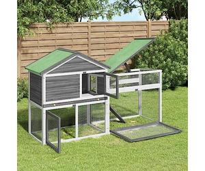 Mokuyary Clapier Gris 185,5x60,5x109,5 cm Bois de pin Massif Jardin | Cage Enclos pour Lapins Petits Animaux