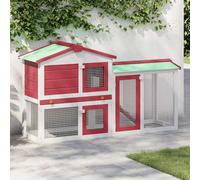 Mokuyary Clapier Large d'extérieur Rouge et Blanc 145x45x84 cm Bois, Cage Clapier Enclos pour Lapins Petits Animaux