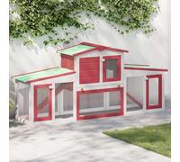 Mokuyary Clapier Large d'extérieur Rouge et Blanc 201x45x85 cm Bois, Cage Clapier Enclos pour Lapins Petits Animaux