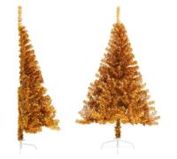 Mokuyary Demi-sapin de Noël artificiel avec support doré 180 cm en PET - Avec support en métal - Réaliste - Montage rapide - Pour la maison, le bureau, les magasins - Décoration