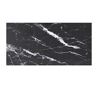 Mokuyary - Dessus de table en verre trempé avec motif marbre, noir, 100 x 50 cm, 6 mm, bord plat poli, dessus de table de cuisine, table de salle à manger, housse de protection de rechange robuste