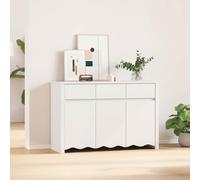 Mokuyary Drammen - Buffet - Blanc - 114 x 43 x 75,5 cm - En bois de pin massif - Commode avec tiroirs et portes - Armoire de rangement pour salon, couloir, cuisine