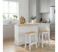 Mokuyary Ensemble Cuisine Îlot 3 pièce Blanc et Cire de Miel Pin Massif