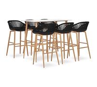 Mokuyary Ensemble de Bar 7 pièce Blanc et Noir Table de Bar et Chaises, Mobilier de Jardin pour Terrasse, Jardin, Balcon -D
