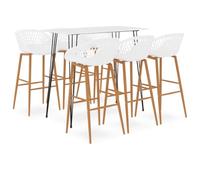 Mokuyary Ensemble de Bar 7 pièce Blanc Table de Bar et Chaises, Mobilier de Jardin pour Terrasse, Jardin, Balcon -B
