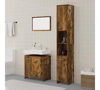 Mokuyary Ensemble de meubles de salle de bain 3 pièces, chêne fumé, matériau en bois, commode de salle de bain pour salle de bain, cuisine, salon, couloir -A1