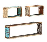 Mokuyary Ensemble d'étagère Cube Lot de 3 Bois Solide de récupération Flottante Mural Étagère de Rangement Organisateur Suspendue Décoration pour Salon, Cuisine, Bureau, Salle de Bain