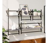 Mokuyary Ensemble d'étagère Murales avec Barres Lot de 4 Sonoma Gris Flottante Mural Étagère de Rangement Organisateur Suspendue Décoration pour Salon, Cuisine, Bureau -A