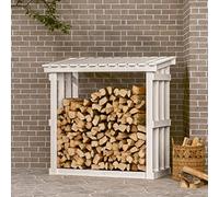 Mokuyary Étagère à bois de chauffage blanche - 108 x 64,5 x 109 cm - En pin massif - Étagère pour bois de chauffage - Étagère en bois de chauffage