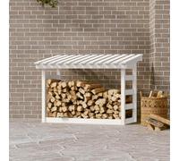 Mokuyary Étagère à bois de chauffage blanche - 108 x 64,5 x 78 cm - En pin massif - Étagère en bois de chauffage - Pour bois de chauffage - Étagère de rangement pour bois de chauffage