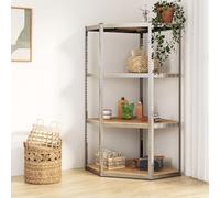Mokuyary Étagère d'angle à 4 niveaux Argenté Acier et bois d'ingénierie Étagère Charge Lourde, Stockage rayonnage Support de Rangement pour Cuisine, Salon, Garage, Atelier
