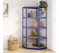 Mokuyary Étagère d'angle à 5 niveaux Bleu Acier et bois d'ingénierie Étagère Charge Lourde, Stockage rayonnage Support de Rangement pour Cuisine, Salon, Garage, Atelier