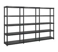 Mokuyary Étagère de rangement 5 niveaux Noir 274,5x45,7x185 cm Plastique Étagère Charge Lourde, Stockage rayonnage Support de Rangement pour Cuisine, Salon, Garage, Atelier