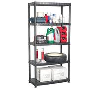 Mokuyary Étagère de rangement à 5 niveaux Noir 91,5x45,7x185cm Plastique Étagère Charge Lourde, Stockage rayonnage Support de Rangement pour Cuisine, Salon, Garage, Atelier