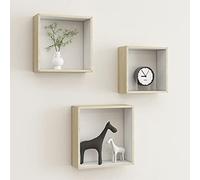 Mokuyary Étagères Murales sous Forme de Cube Lot de 3 Blanc et chêne Sonoma Tablette Flottant, Rangement Organisateur Suspendue Décoration pour Salon, Cuisine, Bureau