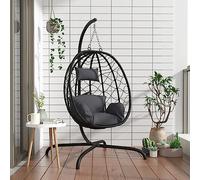 Mokuyary Fauteuil Suspendu avec Coussin en polyrotin et Acier Anthracite Fauteuil de Relaxation, Chaise Balançoire pour Salon, Jardin, Terrasse, Coin Lecture, Extérieur, Balcon