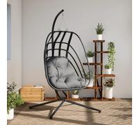 Mokuyary Fauteuil Suspendu en Forme d'œuf avec Support en Acier Anthracite Fauteuil de Relaxation, Chaise Balançoire pour Salon, Jardin, Terrasse, Coin Lecture, Extérieur, Balcon