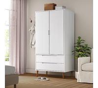 Mokuyary Garde-Robe MOLDE Blanc 90x55x175 cm Bois Massif de pin Meuble de Rangement, Armoire Penderie pour Salon, Chambre, Dressing, Bureau