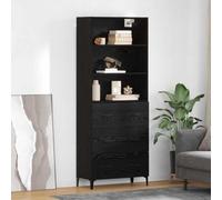 Mokuyary Highboard aspect chêne noir - 69,5 x 34 x 180 cm - Matériau en bois - Meuble de rangement - Buffet haut - Pour salon, salle à manger, buffet de cuisine