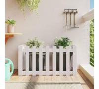 Mokuyary Jardinière surélevée design clôture à lattes, blanc, 100 x 50 x 50 cm, en pin massif, plate-bande surélevée pour légumes, herbes, fleurs, parterre de jardin, bac à plantes pour jardin