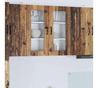 Mokuyary Kalmar Lot de 2 armoires de cuisine avec rangement en bois recyclé 40 x 31 x 80 cm - Armoires de cuisine suspendues - Armoires de rangement flottantes - Modèle 2 armoires murales en verre (1