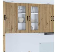 Mokuyary Kalmar Lot de 2 armoires de cuisine suspendues - Chêne artisanal - 40 x 31 x 80 cm - 2 armoires murales en verre (1 porte)
