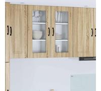 Mokuyary Kalmar Lot de 2 armoires de cuisine suspendues en chêne Sonoma 40 x 31 x 80 cm - 2 armoires murales en verre (1 porte)