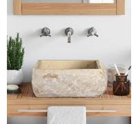 Mokuyary Lavabo Crème 30x30x13 cm Marbre Lavabo, Vasque à Poser au-dessus du Comptoir pour Salle de Bains, WC d'invités, Hôtel, Toilettes