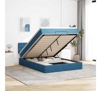 Mokuyary Lit ottoman avec matelas - Bleu foncé - 140 x 190 cm - Cadre de lit en velours - Cadre de lit avec sommier à lattes - Cadre de lit - Montage facile - Pour chambre à coucher et chambre d'amis