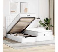 Mokuyary Lit ottoman avec matelas et LED Blanc pur 180 x 200 cm Similicuir Cadre de lit avec sommier à lattes Montage facile pour chambre à coucher et chambre d'amis