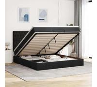 Mokuyary Lit ottoman avec matelas noir 160 x 200 cm | Cadre de lit en tissu | Lit avec sommier à lattes | Cadre de lit plateforme | Montage facile | pour chambre à coucher et chambre d'amis A6