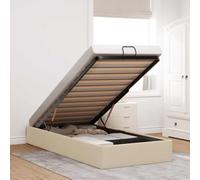 Mokuyary Lit ottoman sans matelas crème 90 x 200 cm | Cadre de lit en tissu | Lit avec sommier à lattes | Cadre de lit plateforme | Montage facile | Pour chambre à coucher et chambre d'amis