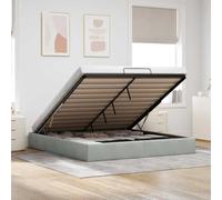 Mokuyary Lit Ottoman sans matelas gris clair 200 x 200 cm - Cadre de lit en velours - Lit avec sommier à lattes - Cadre de lit - Montage facile - Pour chambre à coucher et chambre d'amis