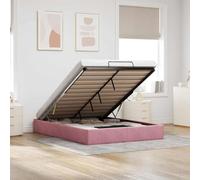 Mokuyary Lit Ottoman sans matelas rose 140 x 190 cm - Cadre de lit en velours - Lit avec sommier à lattes - Cadre de lit - Montage facile - Pour chambre à coucher et chambre d'amis