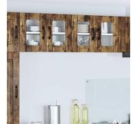 Mokuyary Lot de 2 armoires de cuisine - Chêne fumé - 60 x 31 x 40 cm - Armoires de cuisine suspendues - Armoires de rangement flottantes - 2 armoires murales en verre (2 portes)