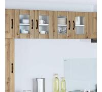 Mokuyary Lot de 2 armoires de cuisine - En chêne artisanal - 60 x 31 x 40 cm - Matériau du bois - Armoires de cuisine suspendues - 2 armoires murales en verre (2 portes)
