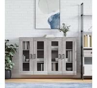 Mokuyary Lot de 2 armoires murales en bois sonoma gris - Armoire de rangement - Armoire à pharmacie - Armoire murale pour salle de bain, cuisine et couloir - Modèle en U noir