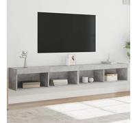 Mokuyary Lot de 2 armoires TV avec lumières LED - Gris béton - 100 x 30 x 30 cm - Banc TV suspendu avec compartiments flottants - Meuble TV bas pour salon, bureau