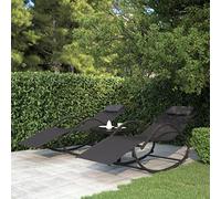 Mokuyary Lot de 2 chaises longues à bascule - En acier et textilène - Noir - Pour jardin et piscine - Longue durée de vie