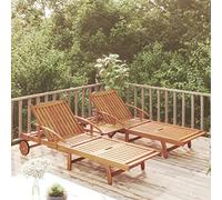 Mokuyary Lot de 2 chaises longues avec table en bois d'acacia massif - Chaise de jardin relaxante pour jardin et piscine - Chaise de danse d'extérieur durable - 2 chaises longues avec table