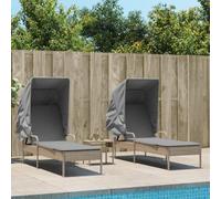 Mokuyary Lot de 2 chaises longues avec toit et table - En polyrotin - Beige - Pour jardin et piscine - Longue durée de vie