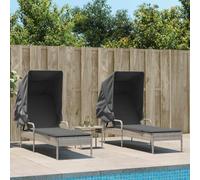 Mokuyary Lot de 2 chaises longues avec toit et table - En polyrotin - Gris clair - Pour jardin et piscine - Longue durée de vie