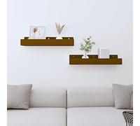 Mokuyary Lot de 2 étagères murales en pin massif - Marron miel - 50 x 12 x 9 cm - Étagère flottante - Étagère murale pour décoration murale, chambre à coucher, cuisine, bureau, salon, salle de bain