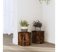 Mokuyary Lot de 2 supports de plantes en bois de chêne fumé 15 x 15 x 20 cm Étagère creuse haute résistance qui peut être remplie de sable et de gravier pour fleurs, pot, plante de maison