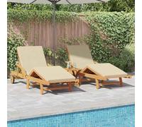 Mokuyary Lot de 3 chaises longues en bois d'acacia massif - Beige - Pour jardin et piscine - Longue durée de vie