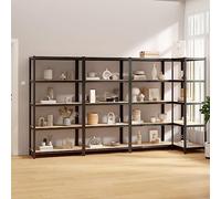 Mokuyary Lot de 4 étagères à 5 étagères, en acier anthracite et bois pour charges lourdes, pour cave, atelier, salon, chambre à coucher, cuisine