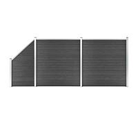 Mokuyary Lot d'éléments de clôture WPC 446 x (105-186) cm - Noir - Clôture brise-vue - Clôture de jardin pour paysage, jardin, décoration extérieure