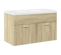 Mokuyary Meuble de salle de bain avec bac encastrable, en chêne Sonoma, à suspendre, à 2 portes, meuble de salle de bain, meuble de salle de bain, cuisine, meuble de salle de bain